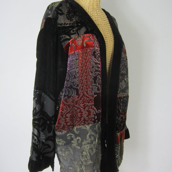 Chicos 2 Women Large Multicolor Silk Asian Accent Cardigan Purple Black Velvet - Picture 4 of 12